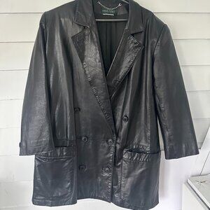 Harve Benard Black Leather Jacket with Notched Lapel Size L